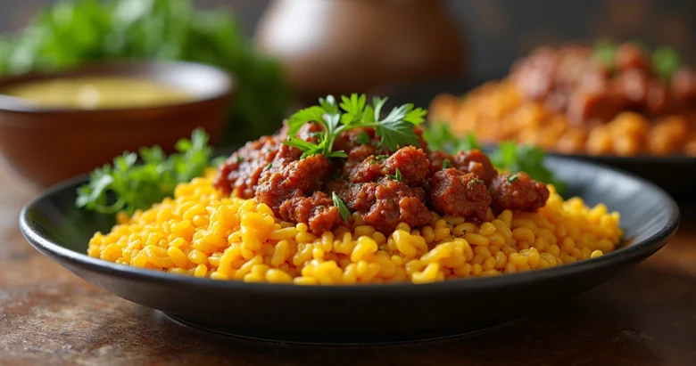 Mesa de buffet brasileiro com pratos típicos como feijoada, arroz, farofa e churrasco em restaurante acolhedor em Orlando