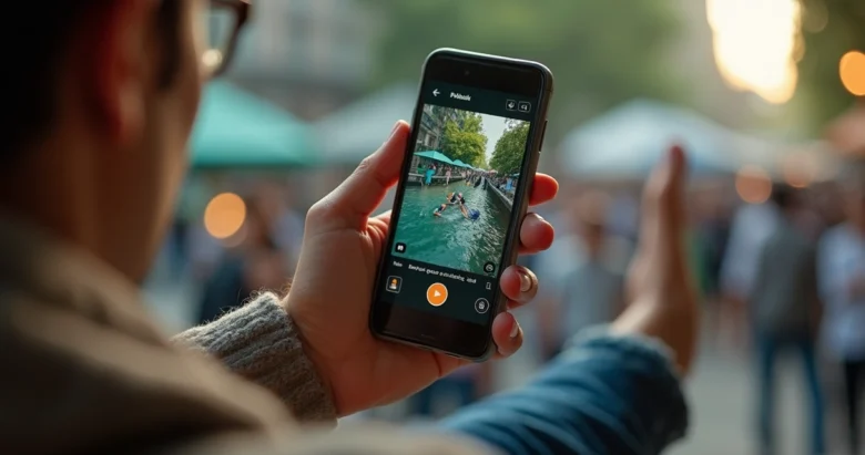 Brasileira usando smartphone com aplicativos de tradução para entender informações nos EUA